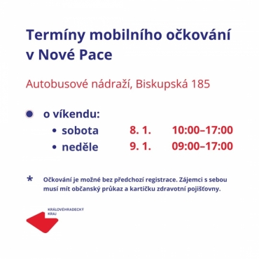Mobilní očkování v Nové Pace 8. a 9.1.2022