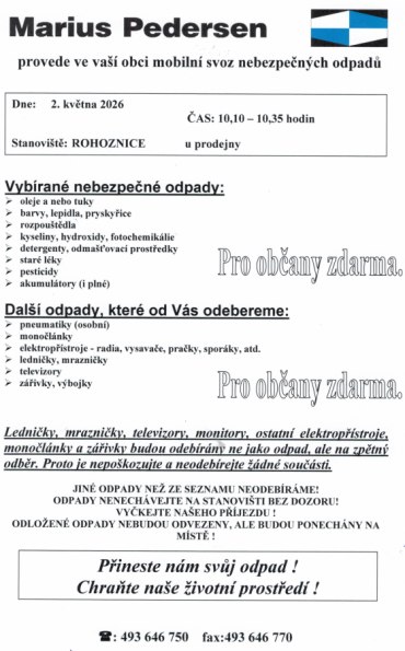 Svoz odpadu v sobotu 2.5.2026