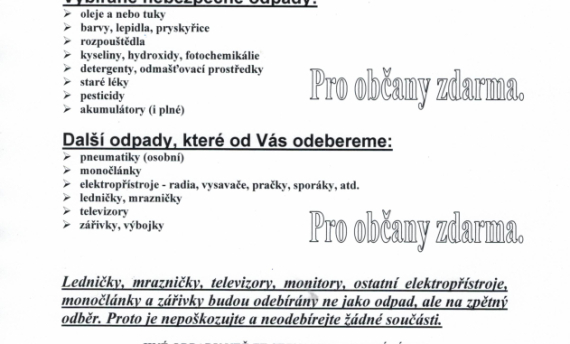 Svoz odpadu v sobotu 2.5.2026