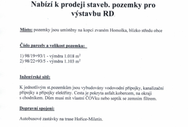 Prodej stavebních pozemků - Červená Třemešná