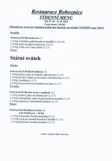 RESTAURACE - týdenní menu