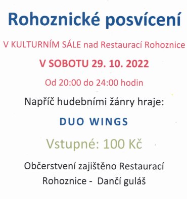 Posvícenská zábava 29.10.2022 v Rohoznici