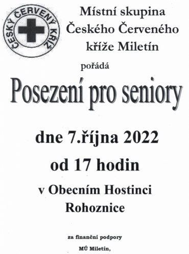 Posezení pro seniory 7.10. v Restaruaci Rohoznice