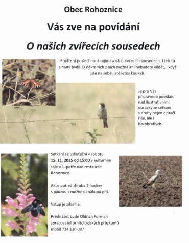 Povídání o našich zvířecích sousedech 15.11.2025