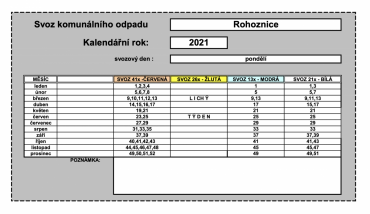 Kalendář svozu odpadů 2021