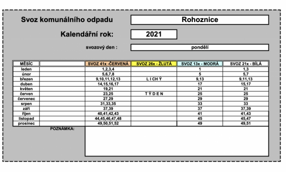 Kalendář svozu odpadů 2021