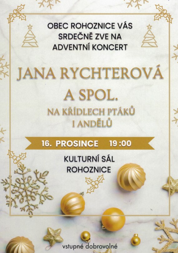 Adventní koncert - Jana Rychterová a spol., kulturní sál v Rohoznici