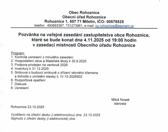 Veřejné zasedání zastupitelstva obce