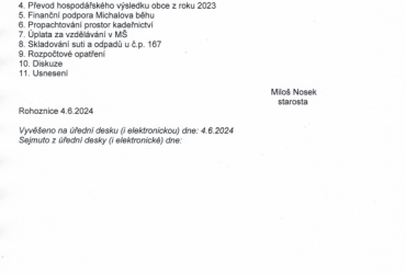 Veřejné zasedání zastupitelstva 12.6.2024