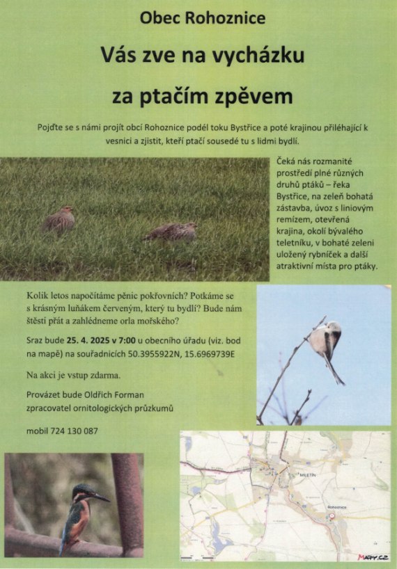 Vycházka za ptačím zpěvem 25.4.2026,  od 7:00 hod