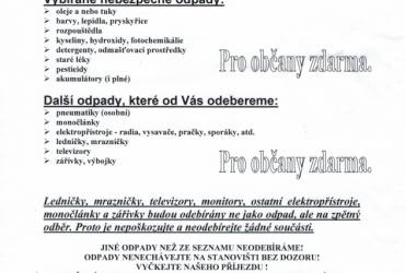 SVOZ NEBEZPEČNÝCH ODPADŮ 14.6.2025, 12:15-12:35 hodin u prodejny